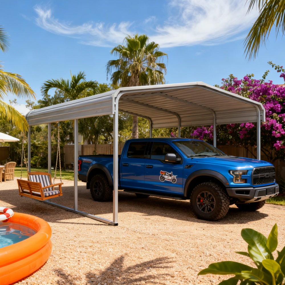 Chery Industrial 11' × 20' Heavy-Duty Metal Carport – Cream - Image 4